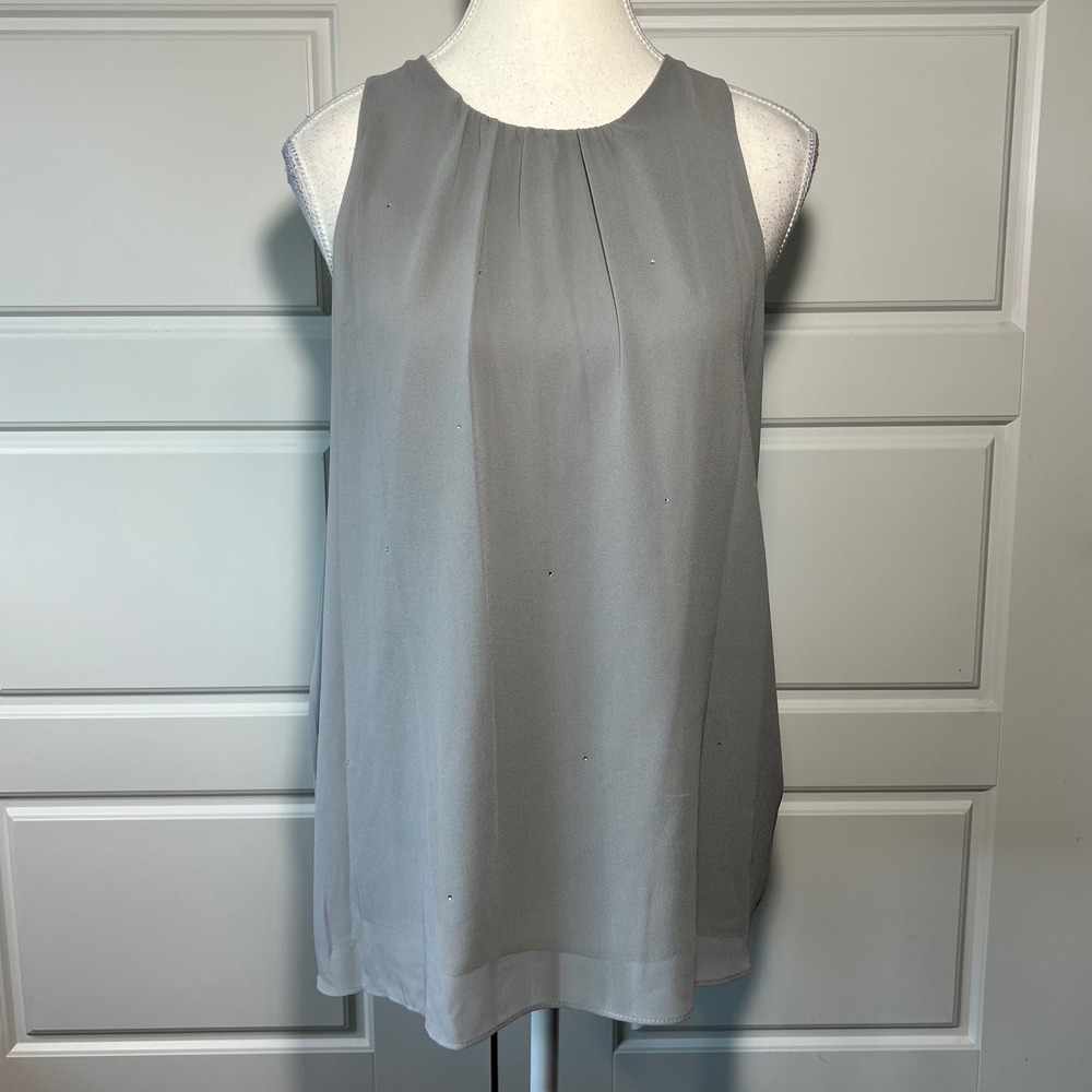 Vince Camuto Gray Sleeveless Blouse Top Rhinestone Embellished Size M